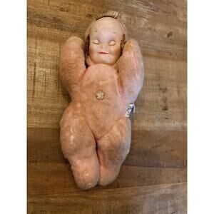 Vintage KNICKERBOCKER SLEEPY HEAD Rubber Face Doll Plush Pink Blonde Girl